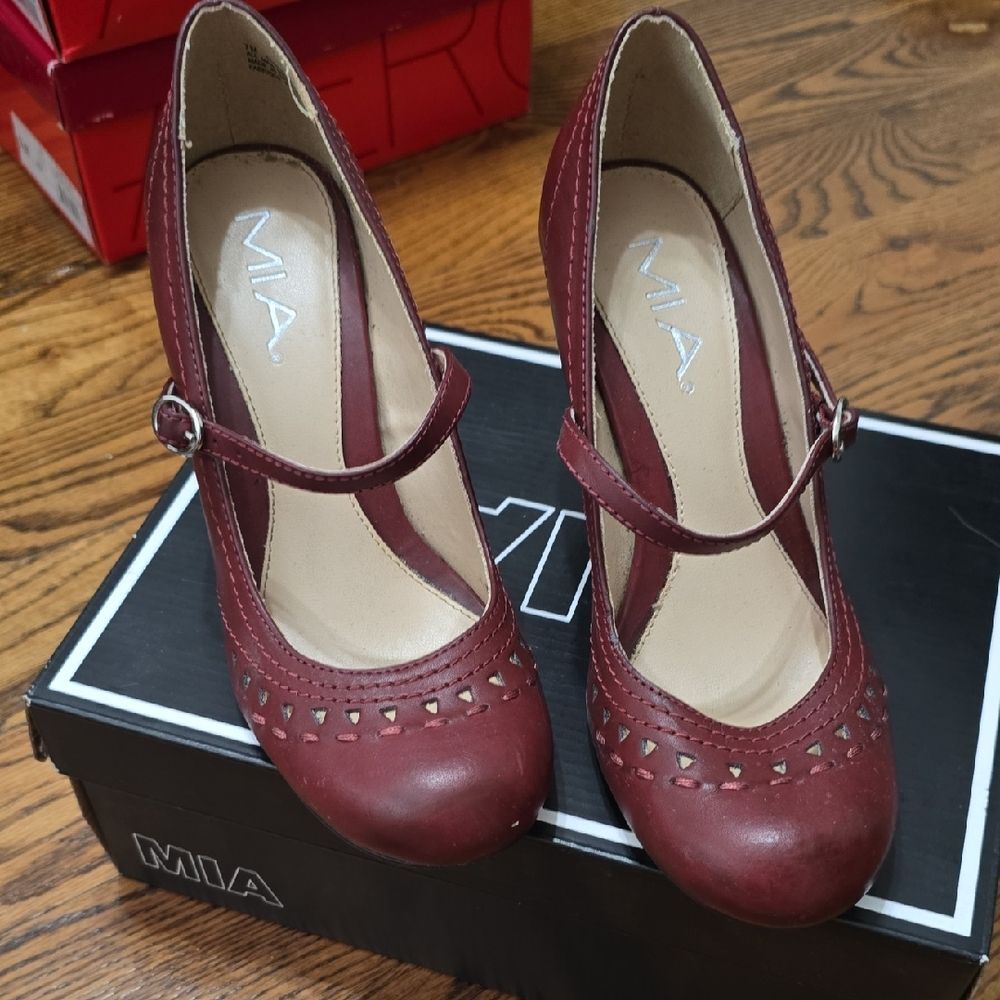 MIA Red Mary Jane Heels with Vintage Brogue Details